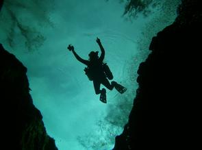 Cave diver underwater